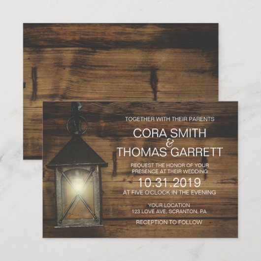 Élégante carte Mariage Rustic Lantern (Devant / Derrière)