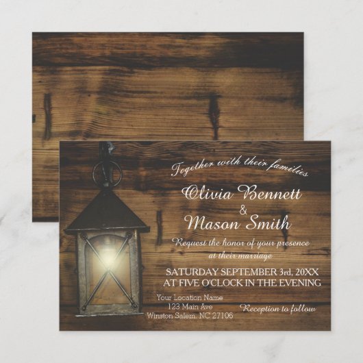 Élégante carte Mariage Rustic Lantern (Devant / Derrière)