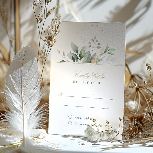 Elégante carte Mariage Verdure et Or RSVP