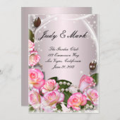 Elégante Carte Menu Mariage Roses Et Perles Roses (Devant / Derrière)