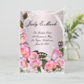 Elégante Carte Menu Mariage Roses Et Perles Roses (Debout devant)