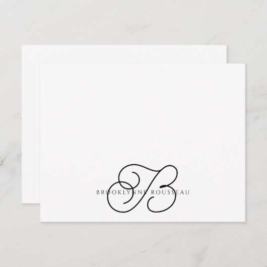 Élégante carte Monogram Flat Note (Devant / Derrière)