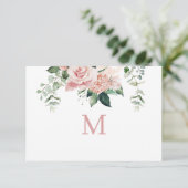 Élégante carte Monogramme Rose Hydrangée Blush (Debout devant)