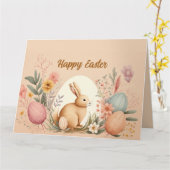 Elégante carte Pâques orange et rose (Fleur jaune)