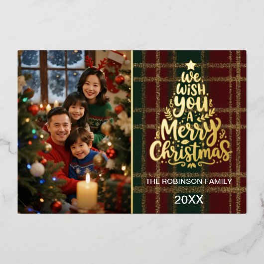 Elégante carte photo de Noël avec Gold Foil (Recto)