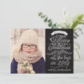 Elégante carte photo de Noël Chalkboard moderne (Debout devant)