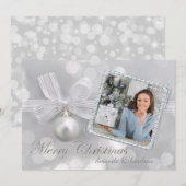 Elégante carte photo de Noël de l'ornement d'argen (Devant / Derrière)