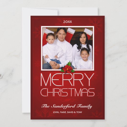 Elégante carte photo de Noël - rouge / blanc (Devant)