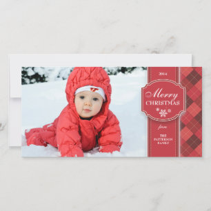 Elégante carte photo de Noël rouge et blanc avec J