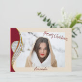 Elégante carte photo de Noël rouge et or (Debout devant)