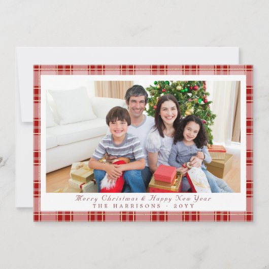 Elégante carte photo de Noël Rouge Plaid (Devant)