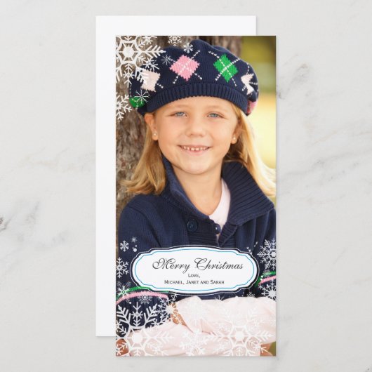 Elégante carte photo de Noël Snowflake (Devant / Derrière)