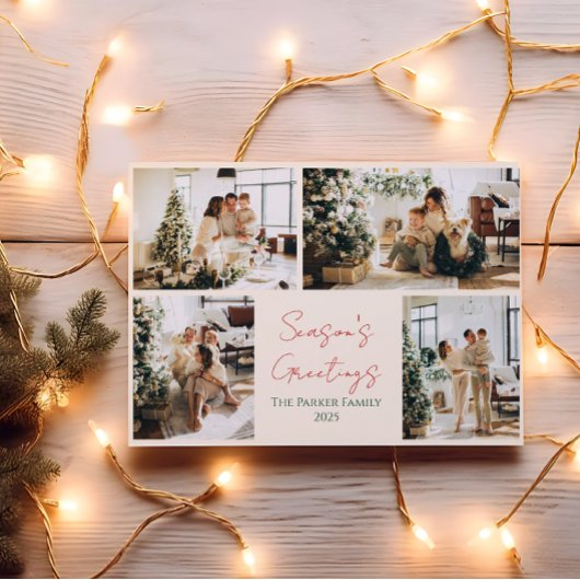 Elégante carte photo de Noël verte et rouge