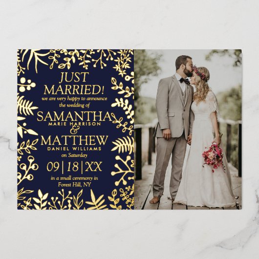 Elégante carte photo Mariage Floral (Recto)