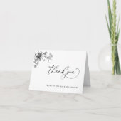 Élégante carte pliée de Merci Mariage Floral Noir (Devant)