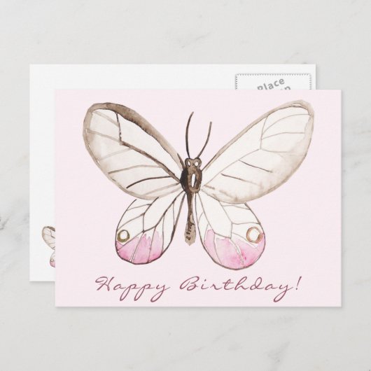 Elégante carte postale Bleu Papillon Anniversaire (Devant / Derrière)