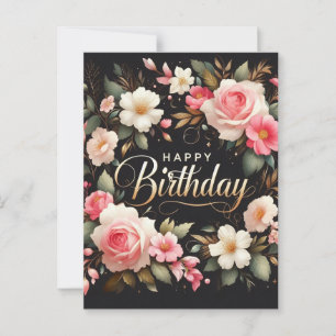 Elégante carte postale d'anniversaire fleurie