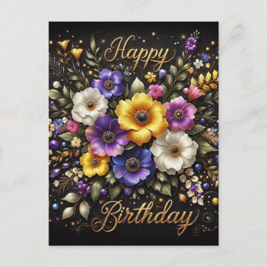 Elégante carte postale d'anniversaire noire (Devant)