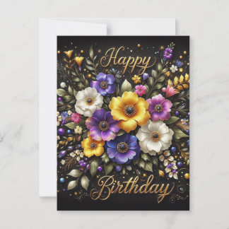 Elégante carte postale d'anniversaire noire