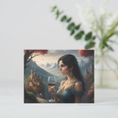 Elégante carte postale de femme Boire du vin (Debout devant)