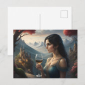 Elégante carte postale de femme Boire du vin (Devant / Derrière)