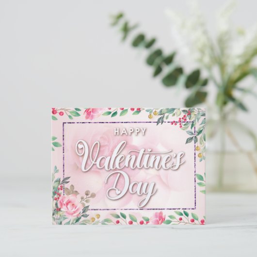 Elégante carte postale de la Saint Valentin rose (Debout devant)