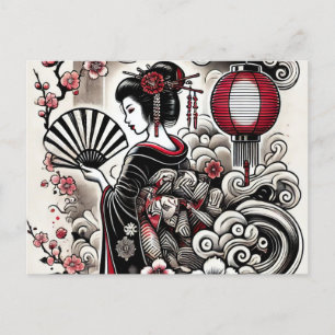 Elégante carte postale Geisha avec design japonais