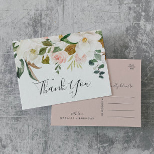 Elégante carte postale Magnolia White & Blush Merc