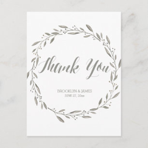 Elégante carte postale Merci de mariage Gris Wreat