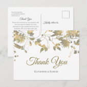 Elégante carte postale Merci de vin à fleurs d'or (Devant / Derrière)