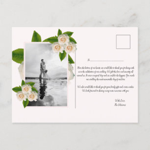 Elégante carte postale Merci plat Roses blanches