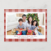Elégante carte postale photo de Noël Rouge Plaid (Devant)