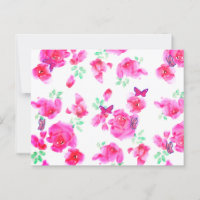 Elégante carte postale Roses roses et Papillons