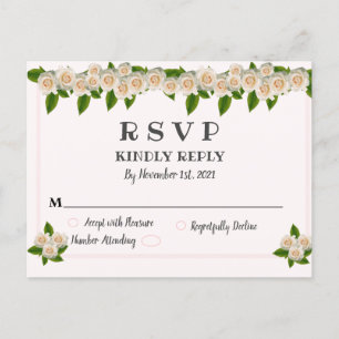 Elégante carte postale RSVP Rose Rose Blanc