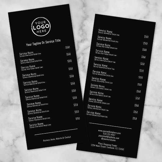 Elégante carte rack de menu Black White Services