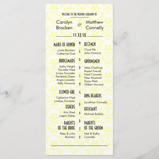 Élégante carte rack du programme Mariage damassé c (Devant)