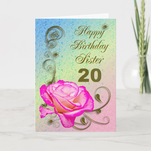 Elégante carte rose 20e anniversaire pour Soeur (Devant)