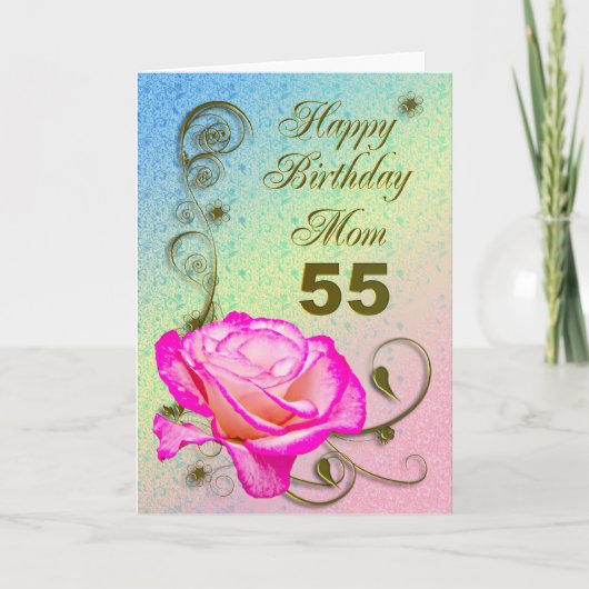 Élégante carte rose 55e anniversaire pour maman (Devant)