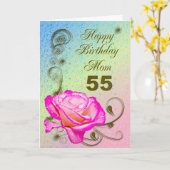 Élégante carte rose 55e anniversaire pour maman (Fleur jaune)