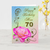 Elégante carte rose 70e anniversaire pour maman (Fleur jaune)