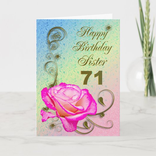 Elégante carte rose 71e anniversaire pour Soeur (Devant)