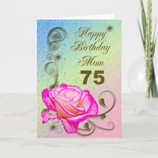 Elégante carte rose 75ème anniversaire pour maman (Devant)
