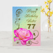 Élégante carte rose 77e anniversaire pour Soeur (Fleur jaune)