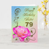 Elégante carte rose 79ème anniversaire pour Soeur (Fleur jaune)