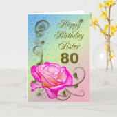 Elégante carte rose 80e anniversaire pour Soeur (Fleur jaune)