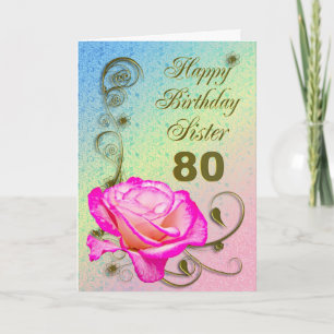 Elégante carte rose 80e anniversaire pour Soeur