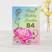 Elégante carte rose 84ème anniversaire pour grand- (Fleur jaune)