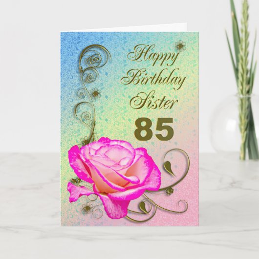 Elégante carte rose 85ème anniversaire pour Soeur (Devant)