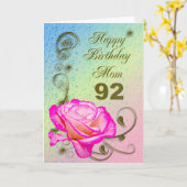 Elégante carte rose 92e anniversaire pour maman (Fleur jaune)