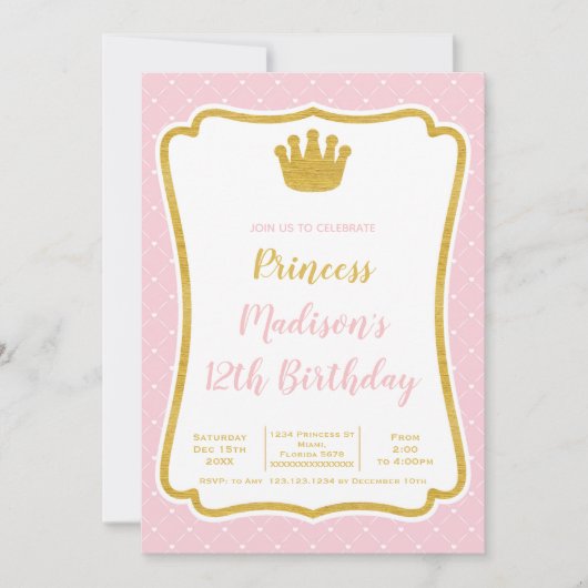 Elégante carte Royal Frame Party pour filles (Devant)